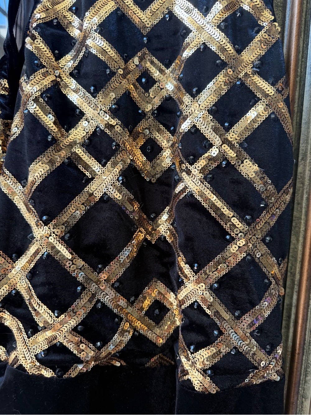 Black Velvet Costume with Gold Sequin Lattice - Picture 2 of 5